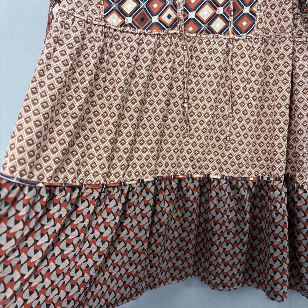 Hailey & Co Geometric Brown & Orange Tiered Ruffle Dress SZ 3XL Boho, Peasant - Picture 4 of 12